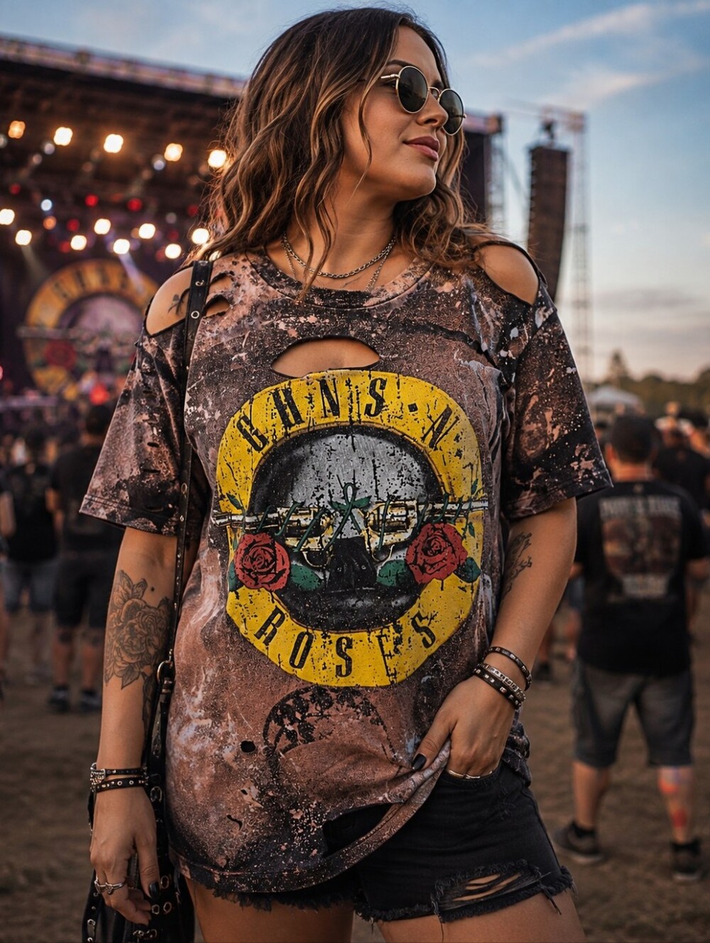 Guns N Roses Tshirt Upcycled Distressed Vintage Short Sleeve Tee XL - Picture 7 of 10